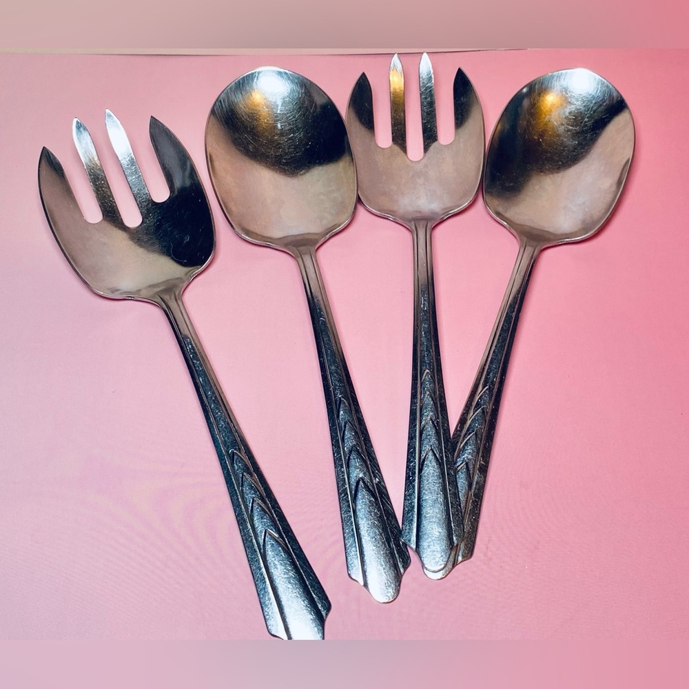 Vintage EKCO EKS7 Chevron Salad‎ Serving Set - 4 Piece